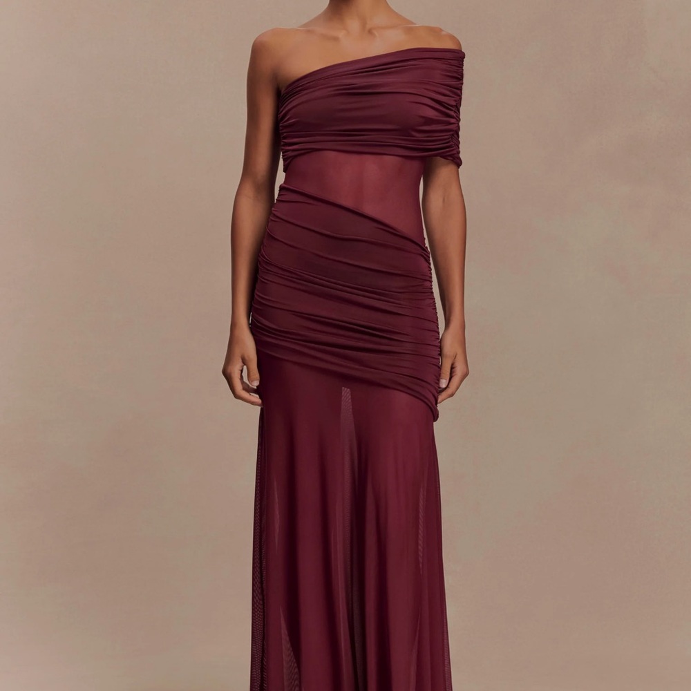 Meshki One Shoulder Burgundy Dress